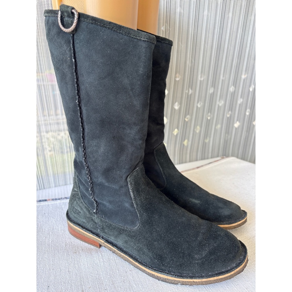 UGG Australia Ellee Black Suede Shearling Lined Mid Calf Boots 1008705 Womens 10
